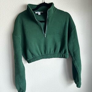 Forest Green Half-Zip Cropped Hoodie